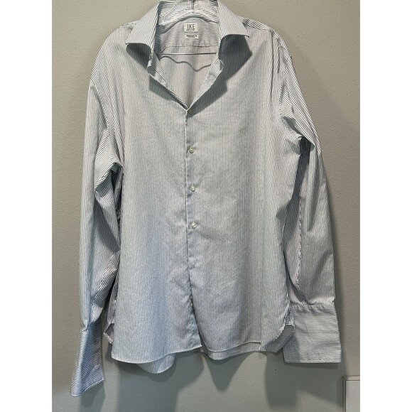 Ike Behar Men’s Button Down Long Sleeve 17/35 Striped Pinstriped Office Business - Picture 1 of 10